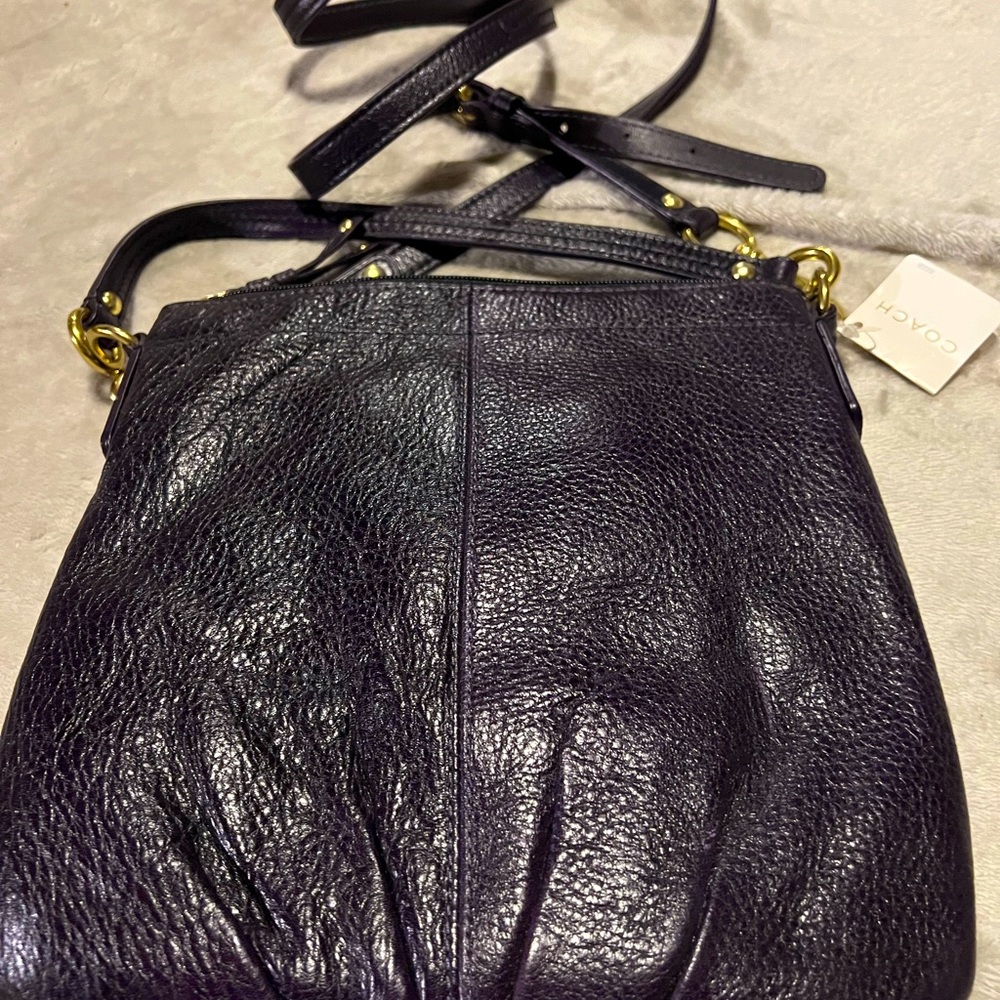NWT Coach Eggplant leather crossbody with gold hardware. Deep purple